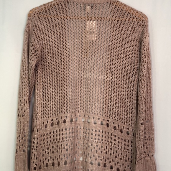 Moral Fiber Crochet Knit Open Front Cardigan Bohemian Size L Mauve Lightweight - Picture 6 of 12